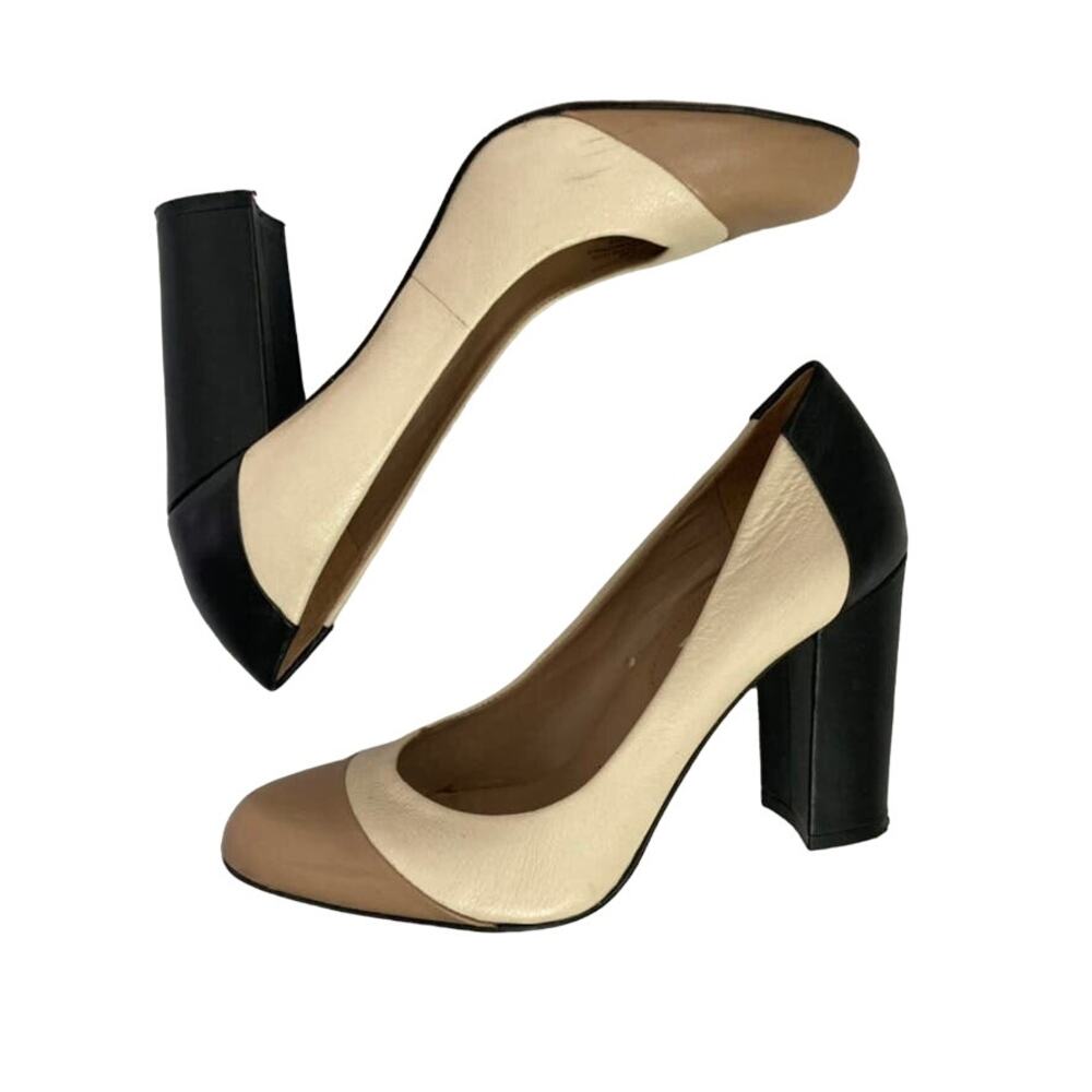 Sz7.5 Banana Republic Tri-Tone Leather Block Heel Pumps - Black, Cream & Tan